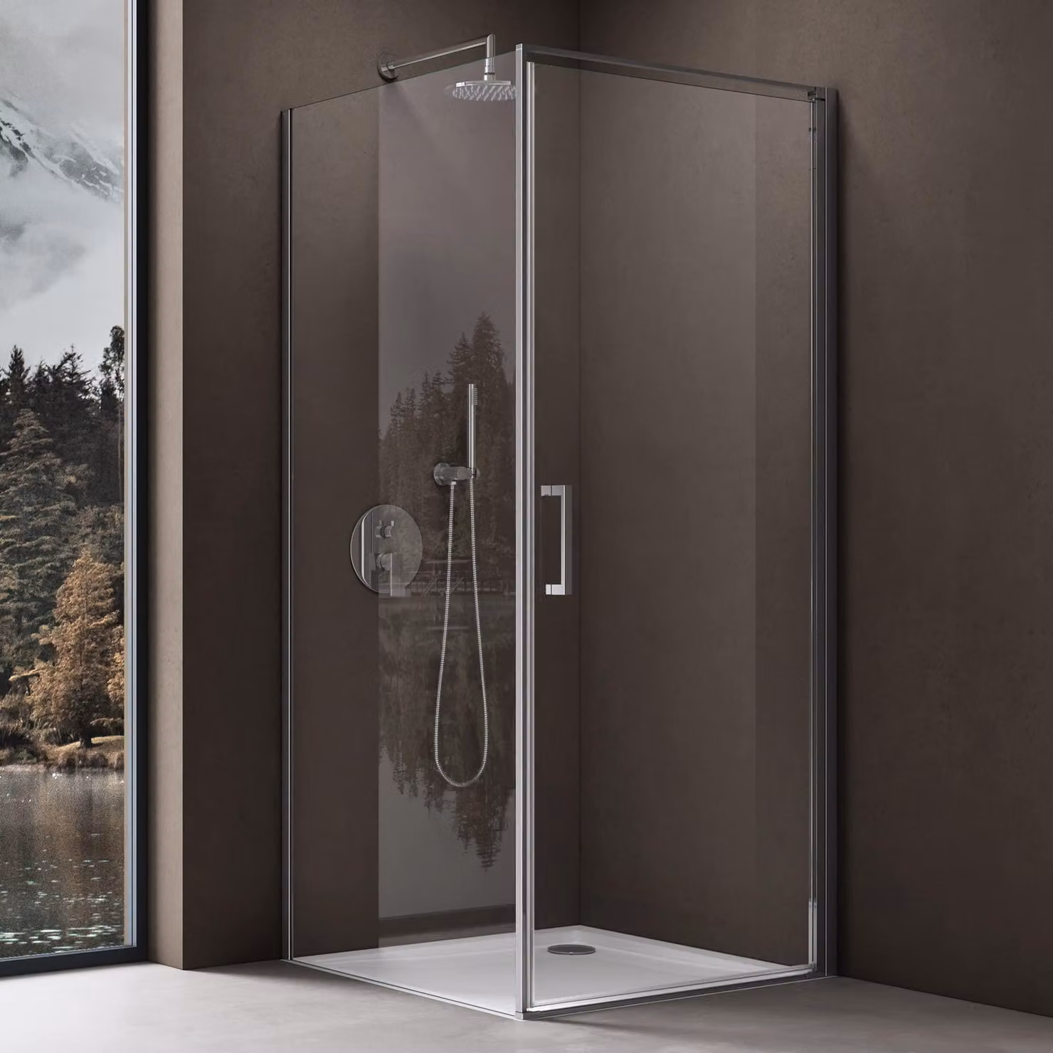 doporro Box Doccia Angolare 90x90 cm con Porta Battente Vetro Temperato 8mm Anticalcare Trasparente, Profilo in Alluminio Cromato e Piatto Doccia Incluso šC Ravenna36K