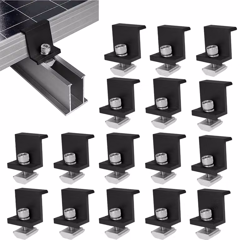 16 morsetti finali per pannelli solari, 30 mm, supporti a forma di Z, kit di montaggio