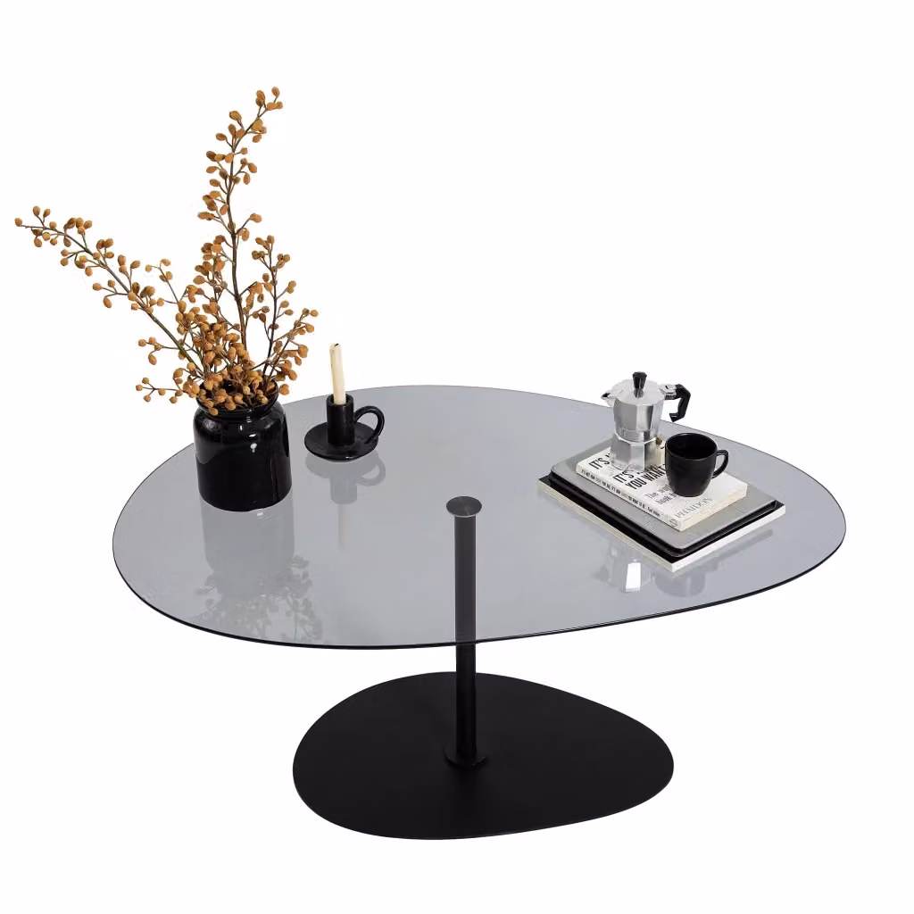 Tavolino da salotto moderno DMORA Tremiti con piano in vetro temperato trasparente e struttura nera, L 90 cm x P 60 cm x H 40 cm – 2