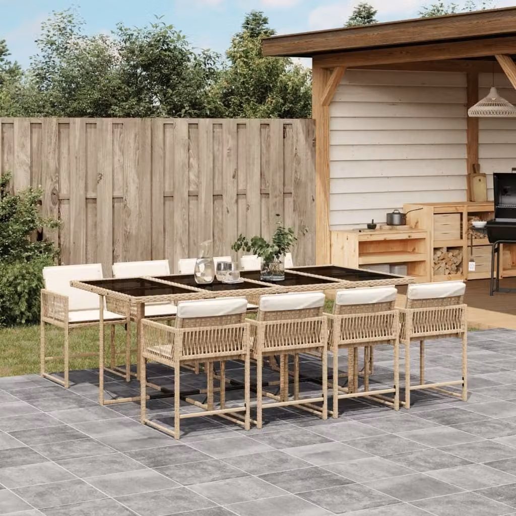 Maison Exclusive - Set da Pranzo da Giardino 9 pz con Cuscini Beige in Polyrattan