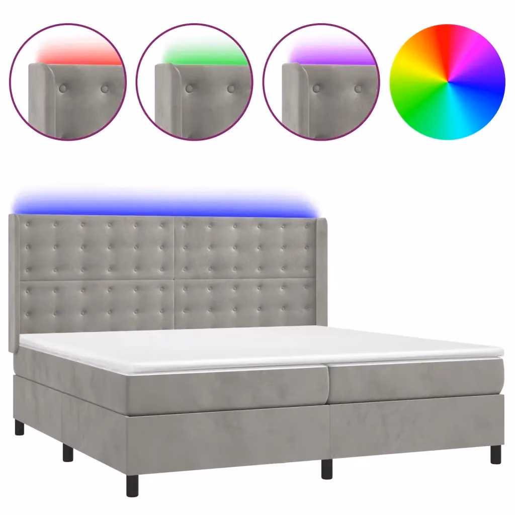 Letto Ibrido con Materasso e Illuminazione LED vidaXL in Velluto Grigio 200x200 cm – 2
