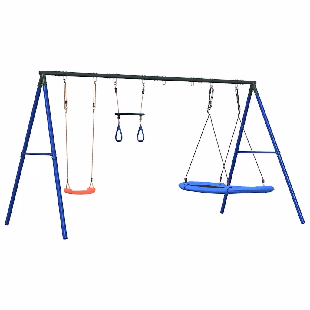 Set Gioco da Esterno con Altalena Trapezio e Altalena Nido vidaXL, Altezza: 185 cm, Larghezza: 341 cm, Profondità: 36 cm – 2