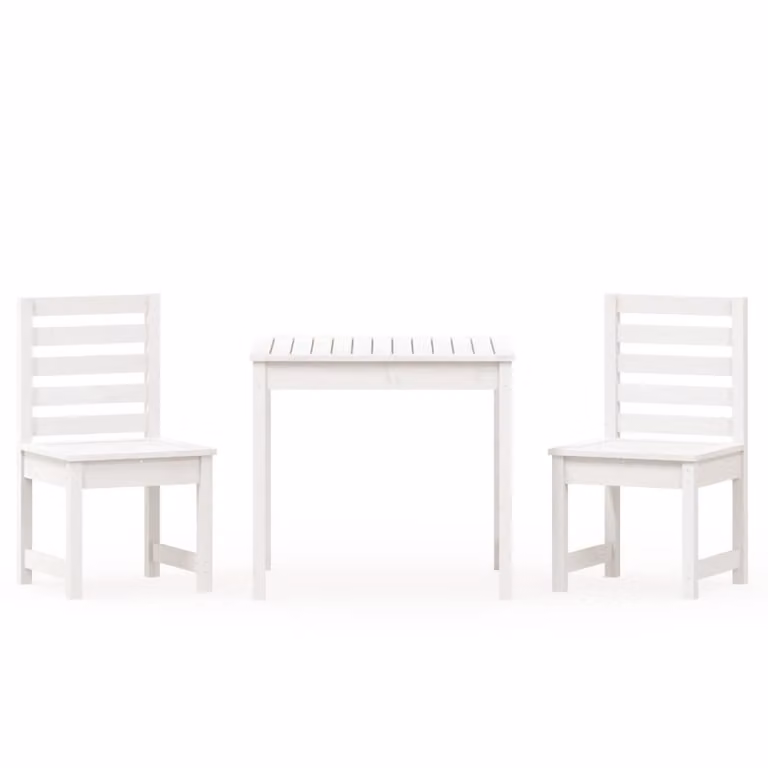 Set da Bistrot da Giardino 3pz Bianco in Legno Massello di Pino