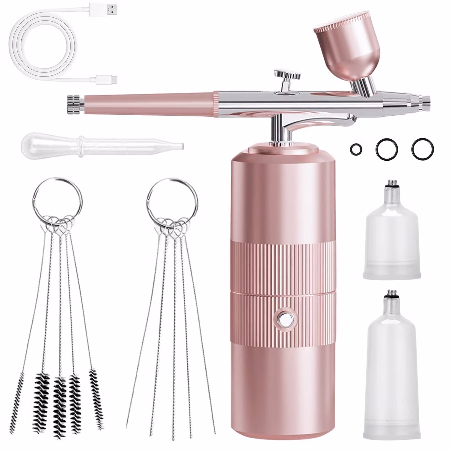 Kit per aerografo con compressore, ugello da 0,3 mm, wireless, con connessione USB, colore rosa