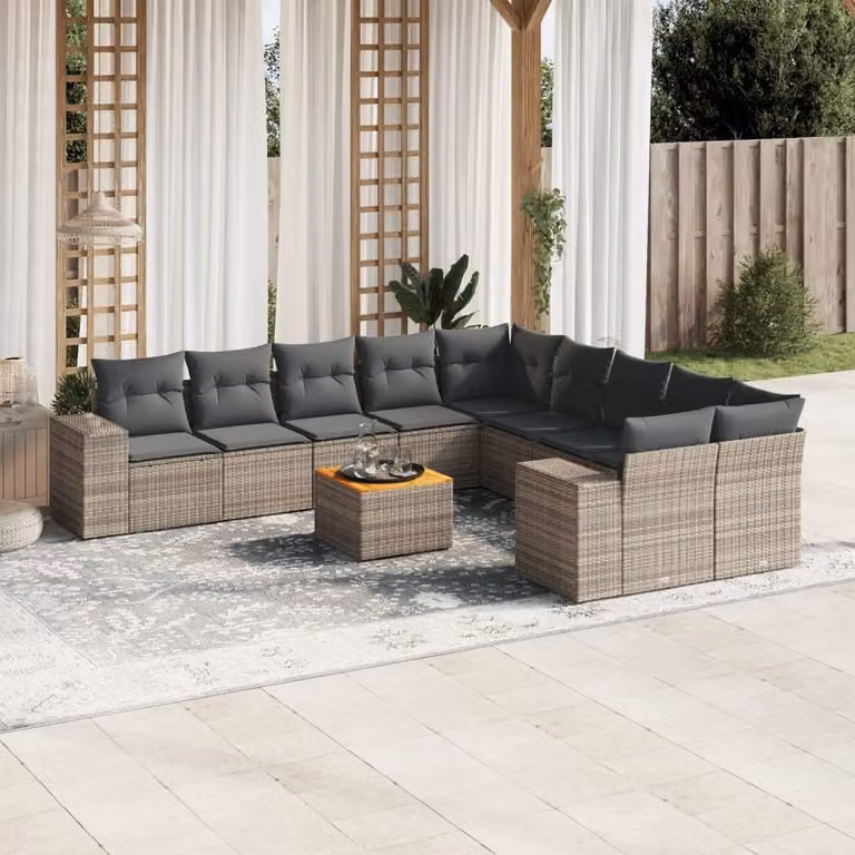 Maison Exclusive - Set Divani da Giardino 11 pz con Cuscini in Polyrattan Grigio