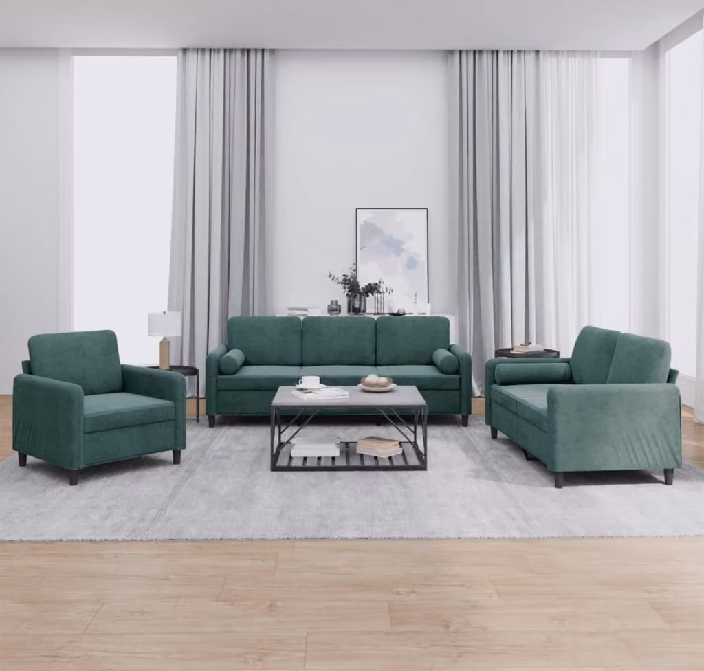 Maison Exclusive - Set divano a 3 pezzi con cuscini in velluto verde scuro