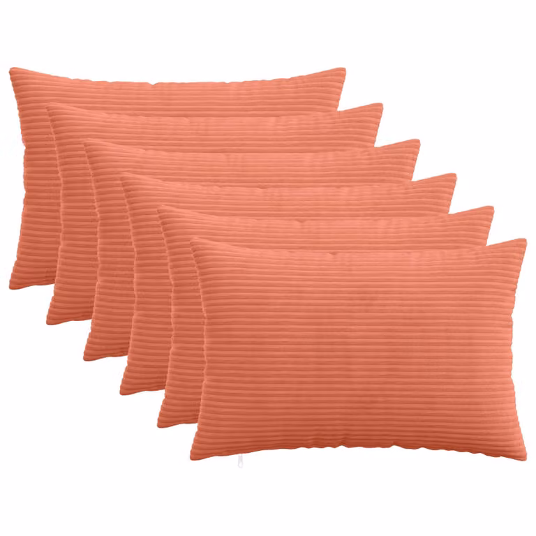 Set di 6 federe vidaXL HEERLEN in velluto a coste, Rosso Arancio, 50 x 70 cm