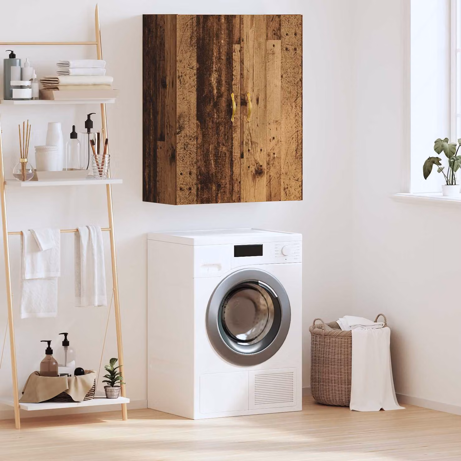 Armadietto a muro vidaXL in legno di pino marrone con ante a battente e ripiani interni L: 69,5 cm, P: 34 cm, H: 90 cm