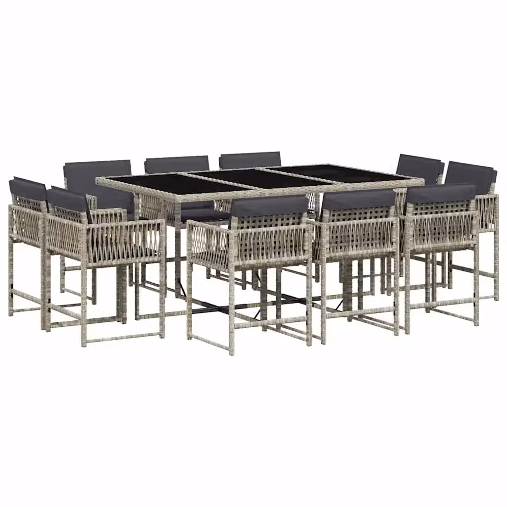 Set da pranzo da giardino vidaXL in polyrattan con cuscini e piano in vetro, 11 pezzi, antracite – 2