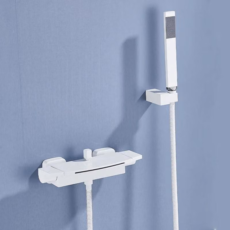 Miscelatore per doccia e vasca da bagno a cascata, montaggio a parete, rubinetto monocomando, installazione a incasso, due manopole, per acqua calda e fredda, cartuccia in Vetroceramica, colore bianco