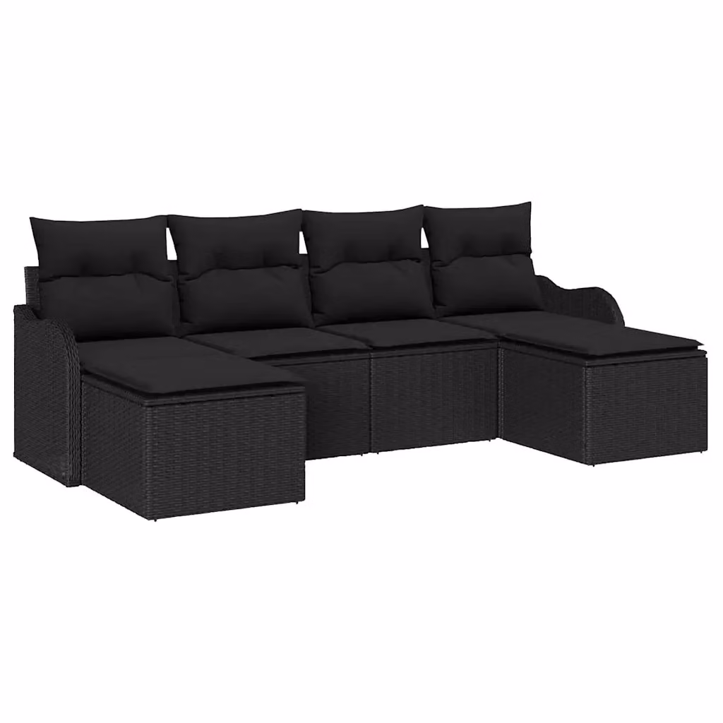 Set Divano da Giardino vidaXL 6 Pezzi a Forma di L con Cuscini Nero in Polyrattan e Acciaio – 2