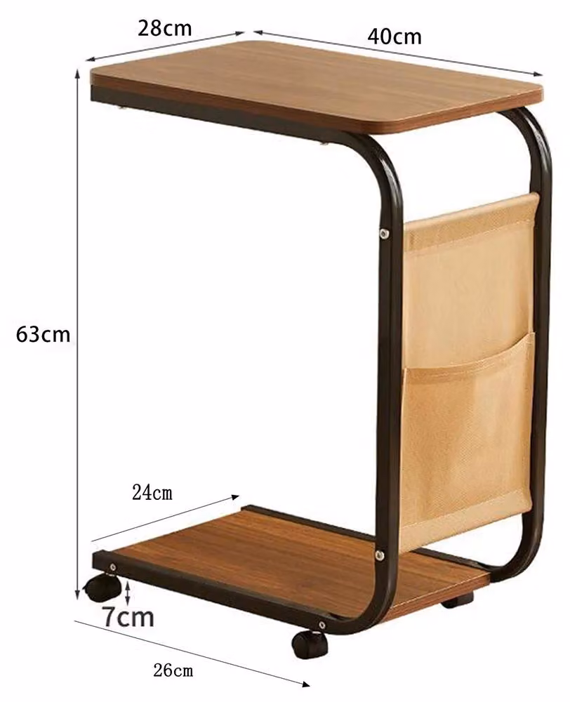 Tavolino a forma di C - Tavolino da divano - Altezza 59 cm - Struttura in metallo - Tasca portaoggetti - Design salvaspazio - Aspetto in legno di noce