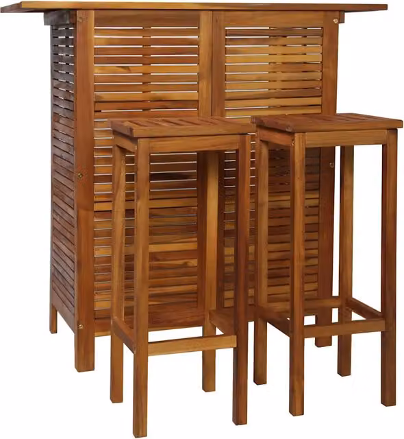 Set Tavolo e Sedia da Bar 3 pz in Legno Massello di Acacia CFW9250766