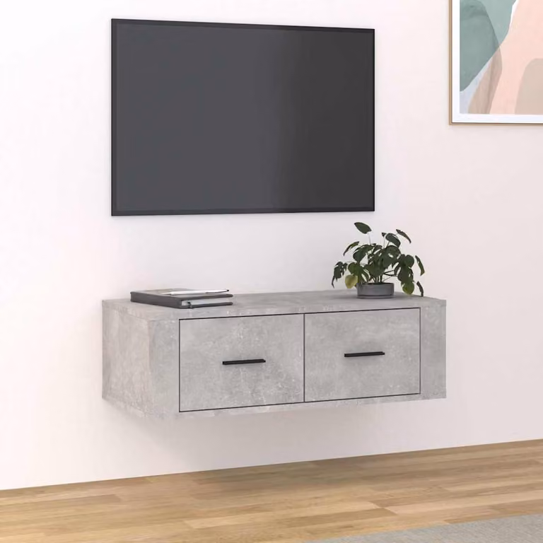 Mobile TV Pensile vidaXL in Legno Multistrato Grigio Cemento, Design Moderno, L 80 cm x P 36 cm x H 25 cm