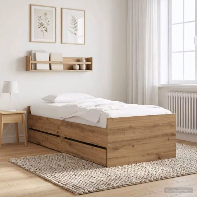 Struttura letto moderno vidaXL in legno ingegnerizzato color rovere con cassetti – 1