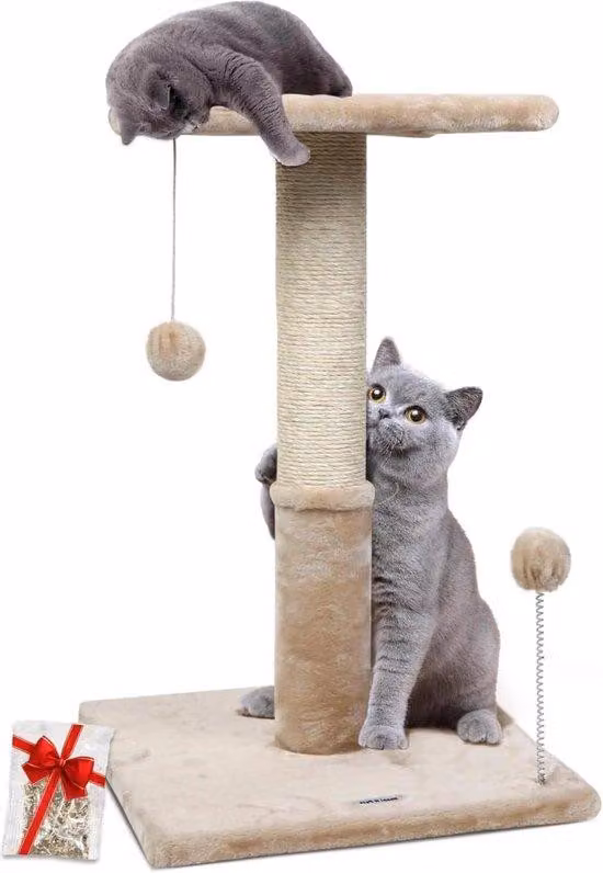 Albero per gatti da 66 cm con posatoio e palline sospese in sisal beige