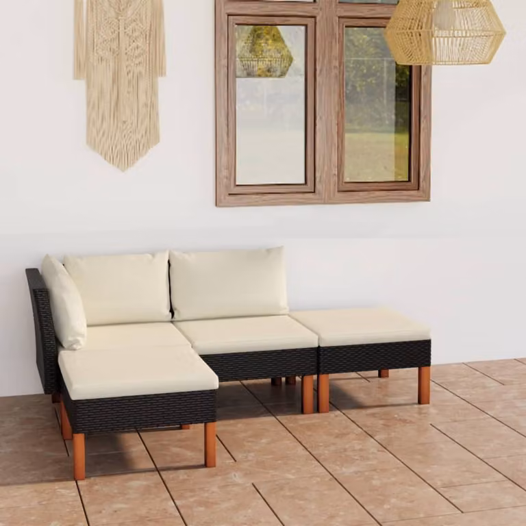 Maison Exclusive - Set da giardino da 4 pezzi con cuscini in polyrattan nero