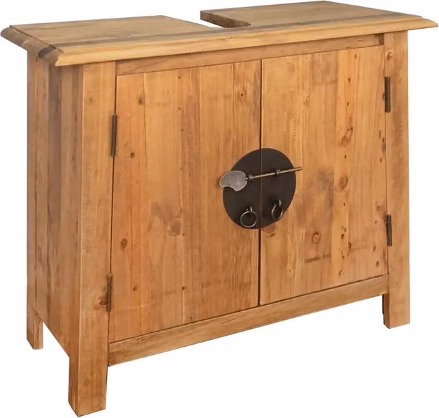Set da bagno rustico vidaXL in legno di pino marrone composto da mobile lavabo, colonna alta, mobile laterale e pensile a parete H: 170 cm, L: 70 cm, P: 32 cm