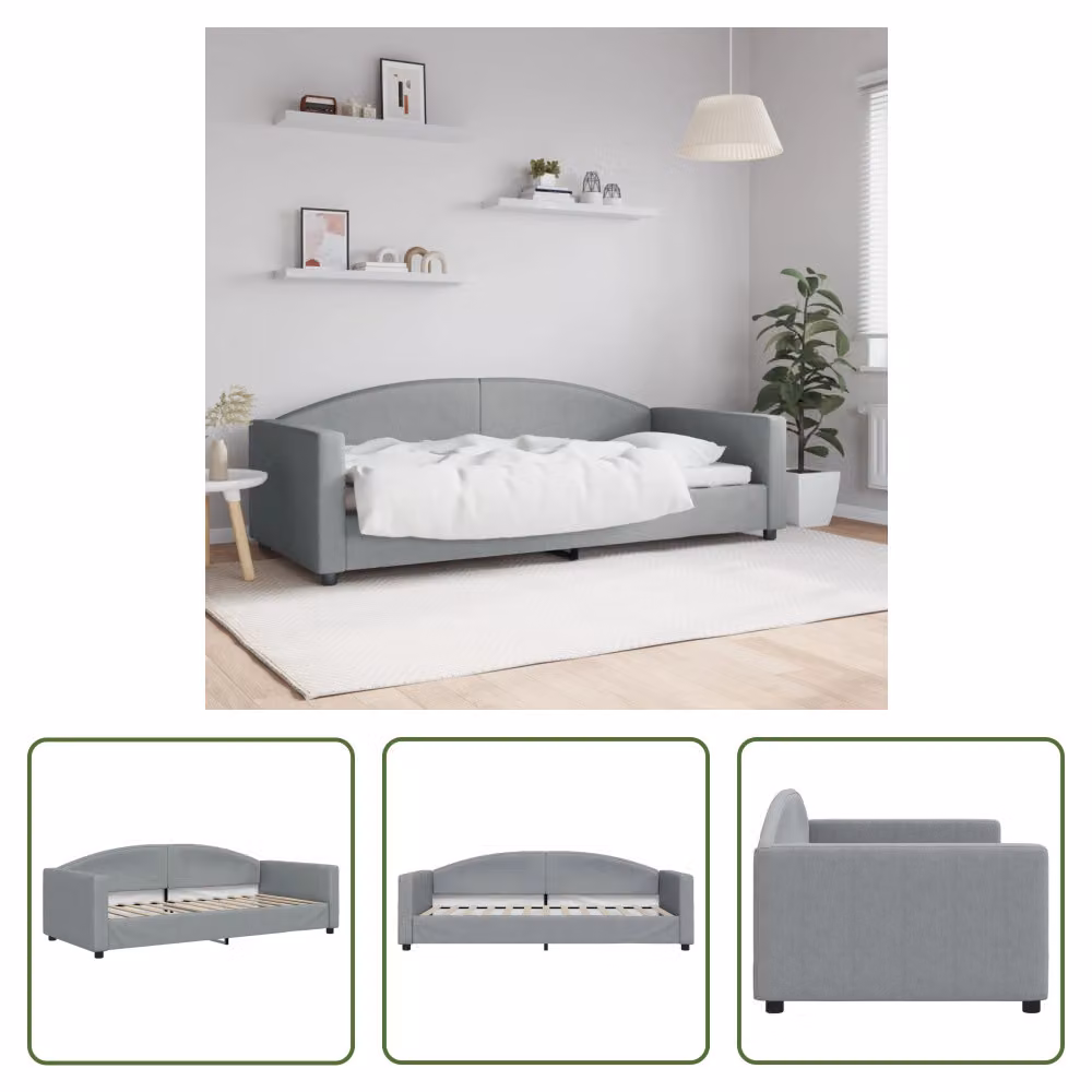 The Living Store Letto da giorno grigio chiaro 90x200 cm tessuto
