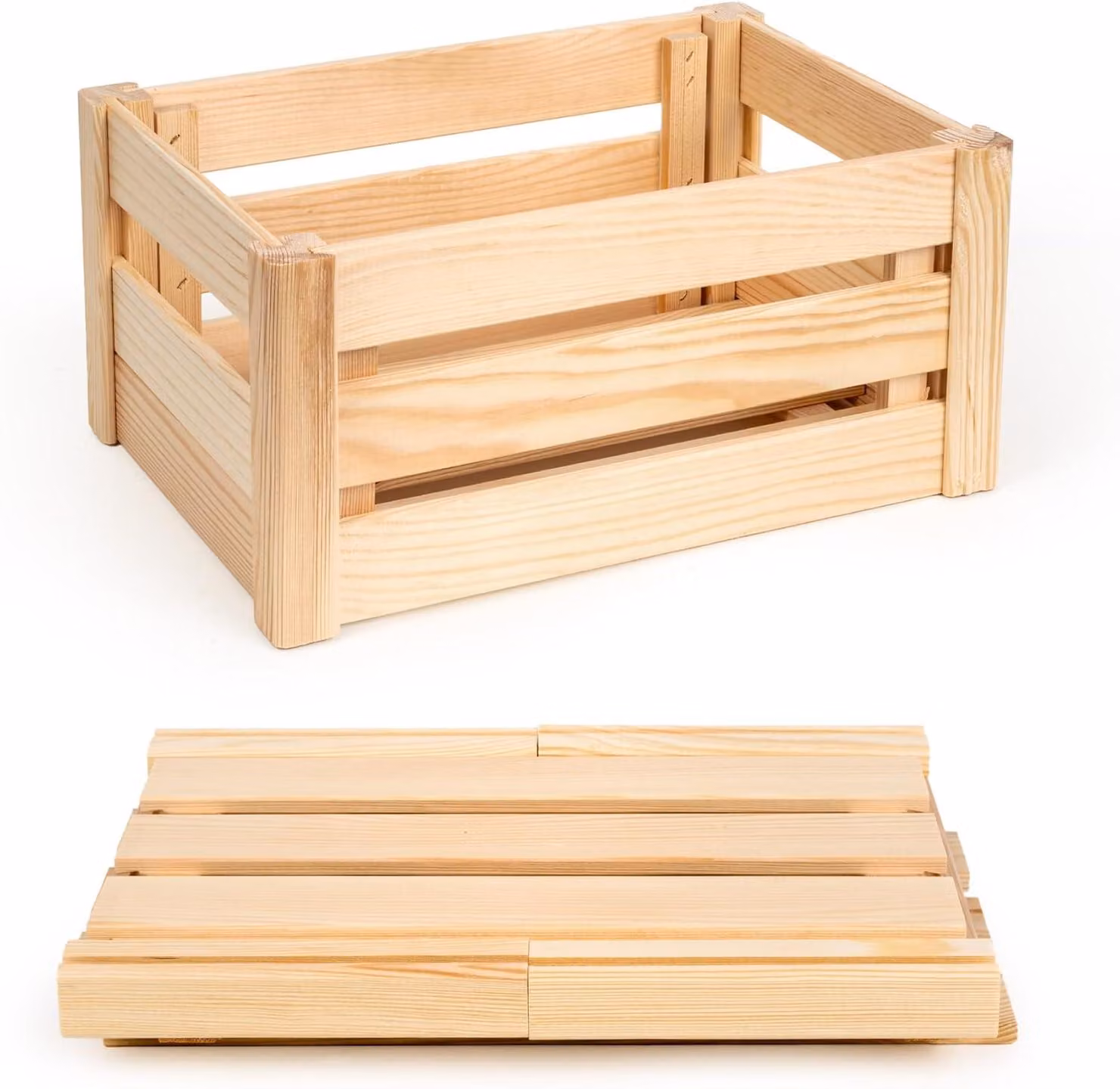 Contenitore pieghevole in legno, dimensioni 34,5x23x17,5 cm, con maniglie, scatola per la conservazione della frutta