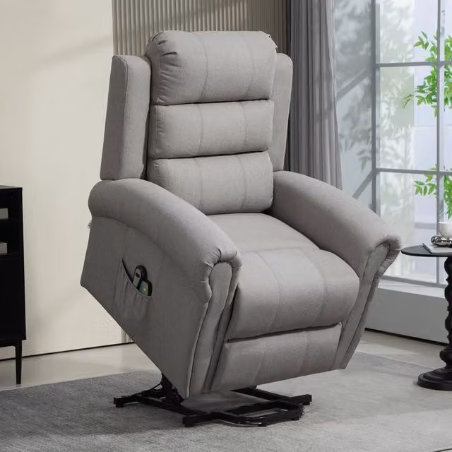 Poltrona Relax Elettrica con Funzione di Sollevamento e Massaggio WISHDOR, Grigio, con Struttura in Legno e Rivestimento in Tessuto – 1