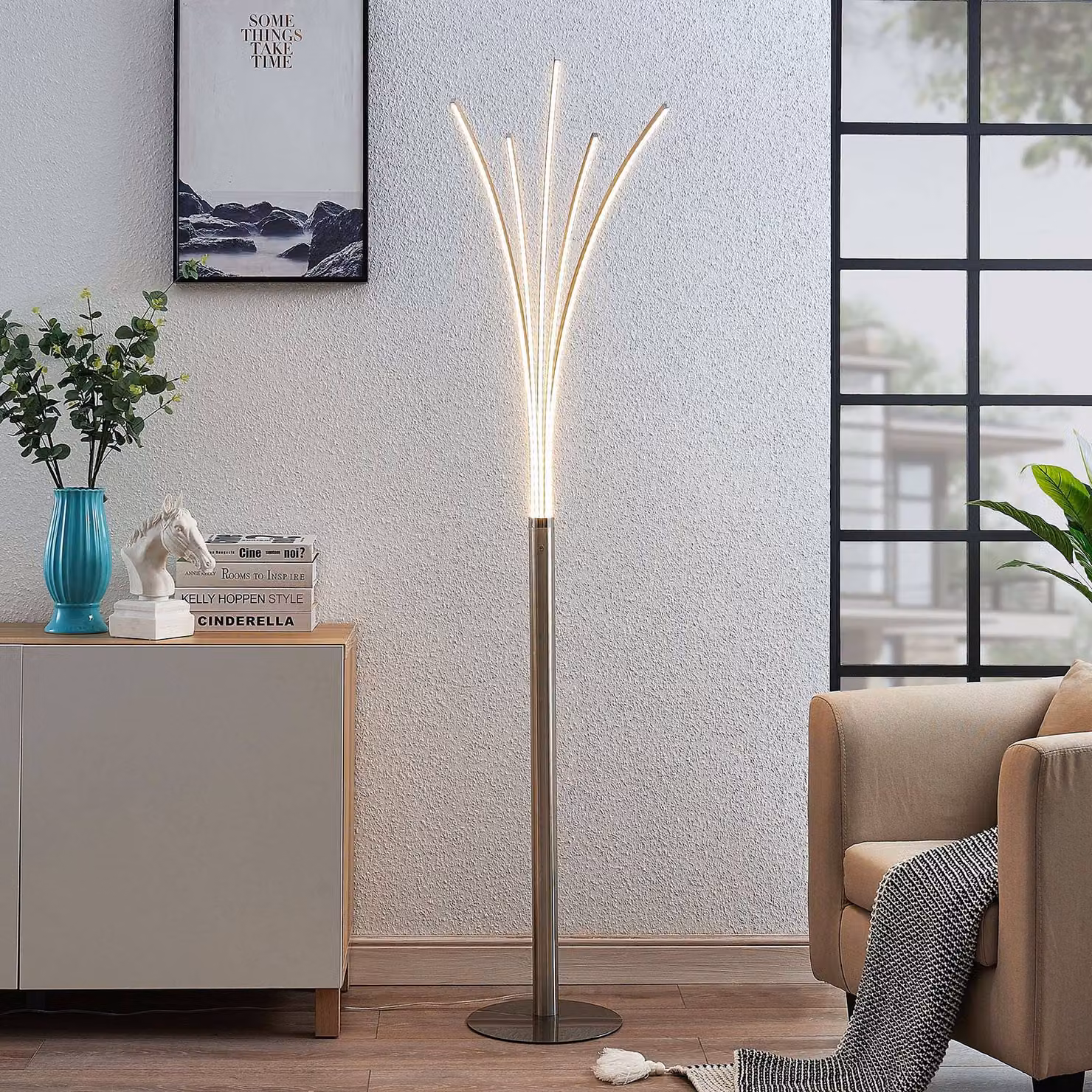 Lampada da terra a LED Boba Lindby, Alluminio / Grigio / Zincato, Soggiorno / Sala da pranzo, Alluminio, Moderno, Lampada LED da terra