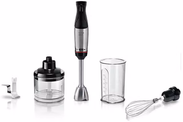Frullatore ad immersione Bosch MSM6M622 Silver, 1000 W, con lame in acciaio inox, tritatutto, tritaghiaccio, frusta e bicchiere graduato