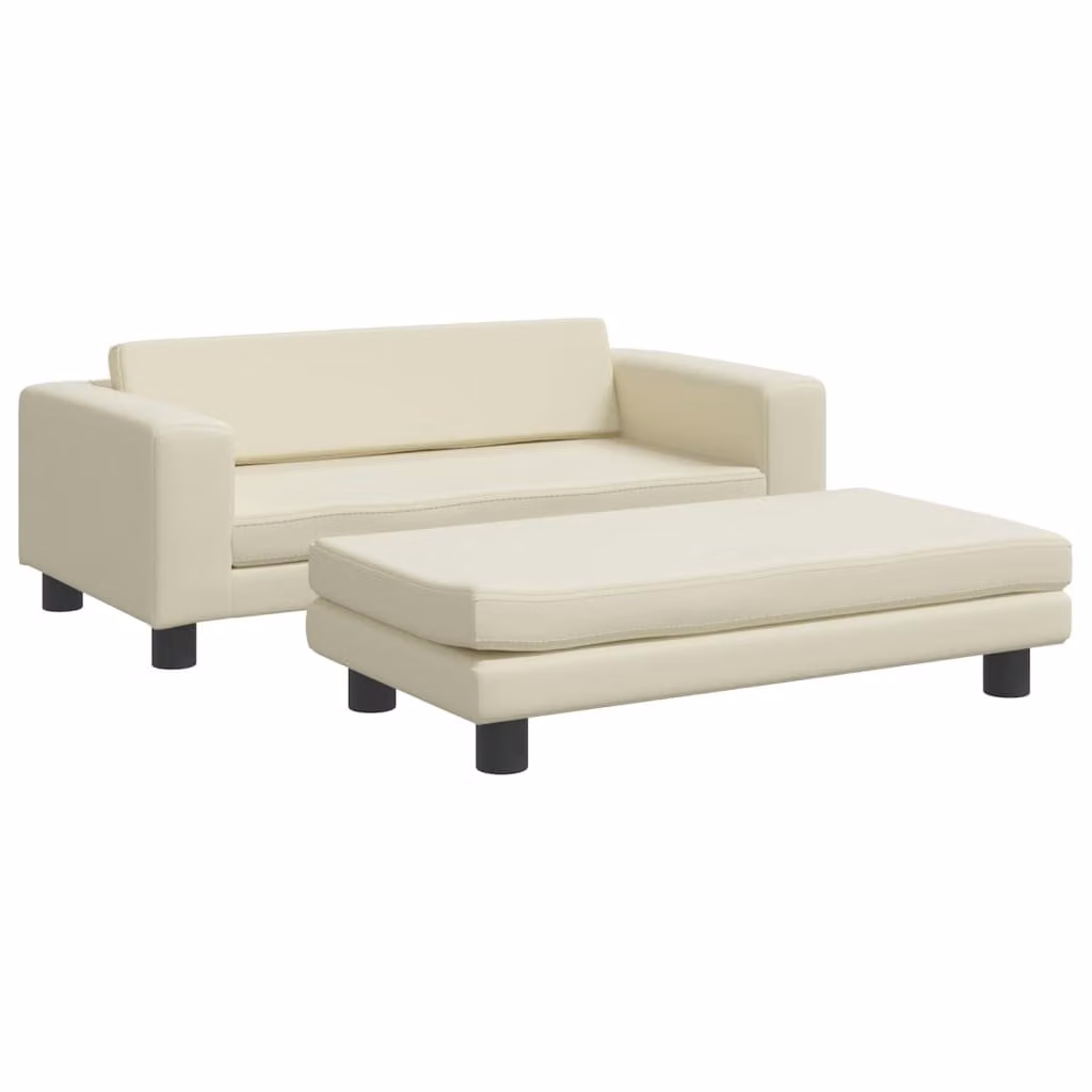 Divano per Bambini con Poggiapiedi Crema 100x50x30cm Pelle finta