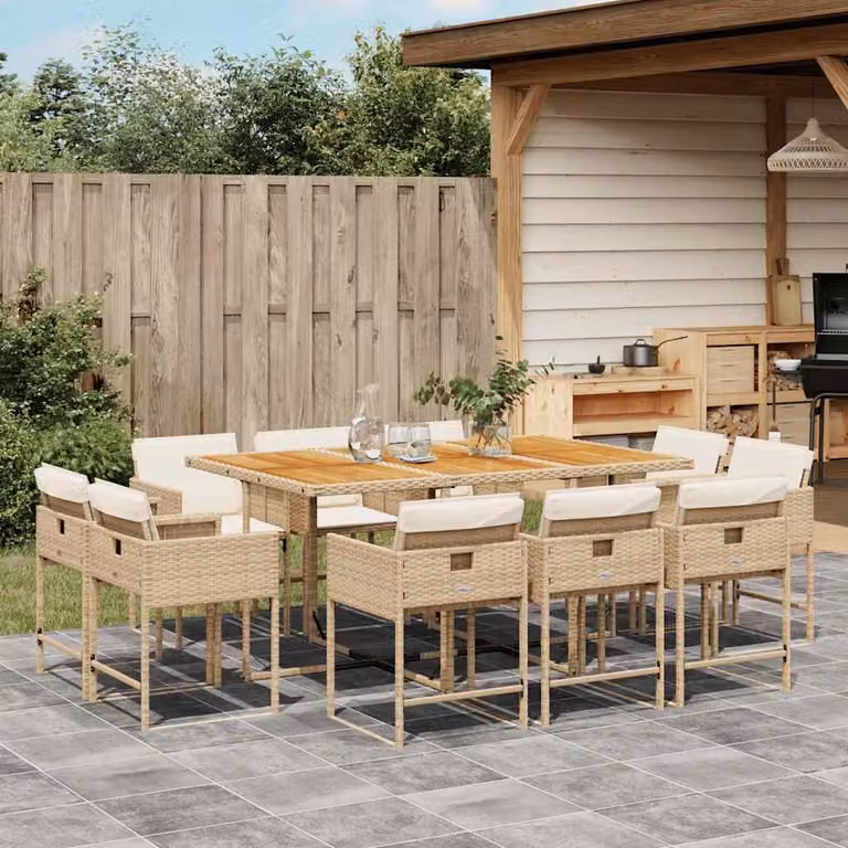 vidaXL Set da Pranzo da Giardino 11 pz in Polyrattan con Cuscini Beige e Tavolo in Legno di Acacia