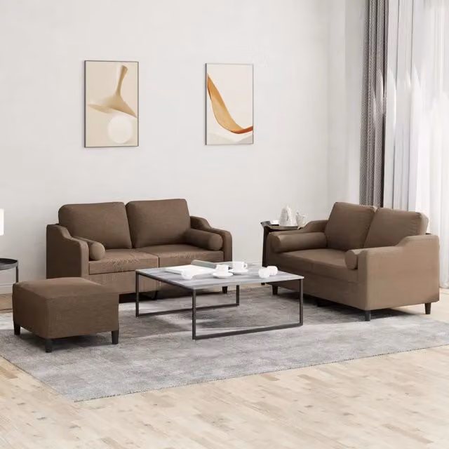 Set di divani 3 pezzi vidaXL in tessuto marrone con cuscini per soggiorno in stile moderno