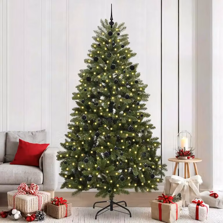 Albero di Natale artificiale vidaXL verde con 300 LED bianco caldo in PVC e metallo, altezza 240 cm