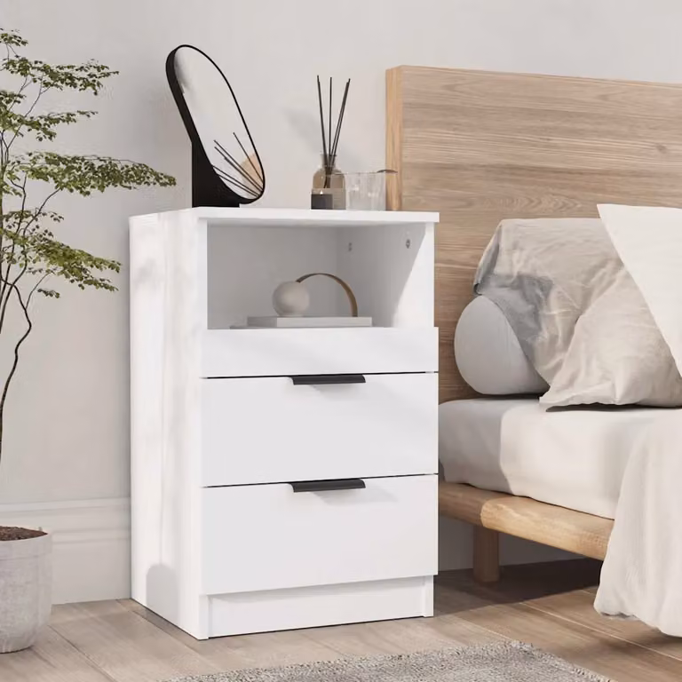 Comodino moderno vidaXL Bianco in legno e MDF L: 40,0 cm, P: 36,0 cm, H: 65,0 cm