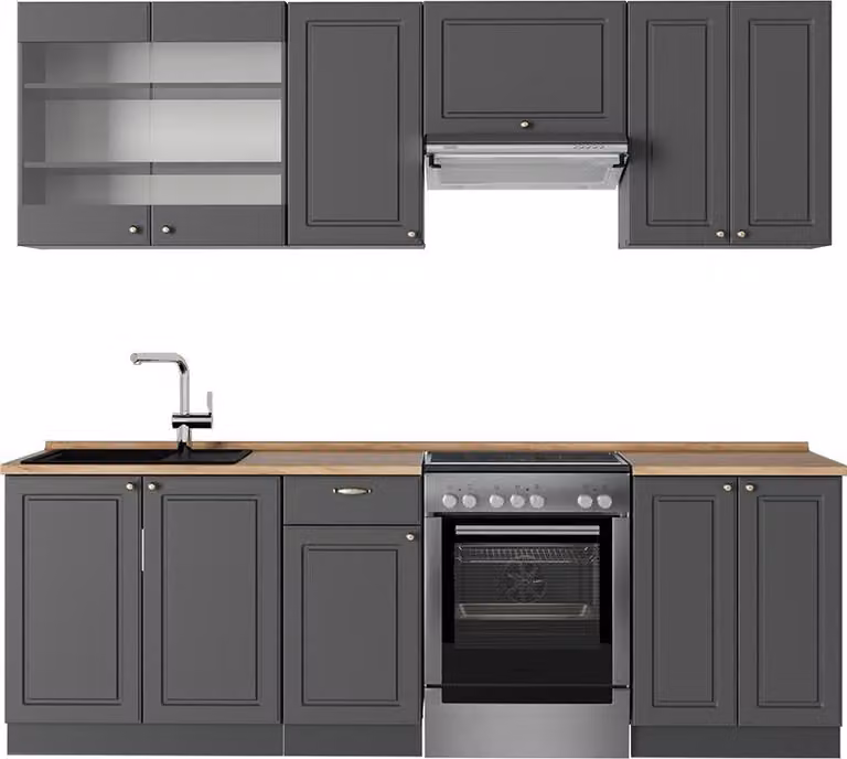 Cucina componibile Vicco Fame-Line Antracite-oro rustico 240 cm , PL Rovere, Model 57127