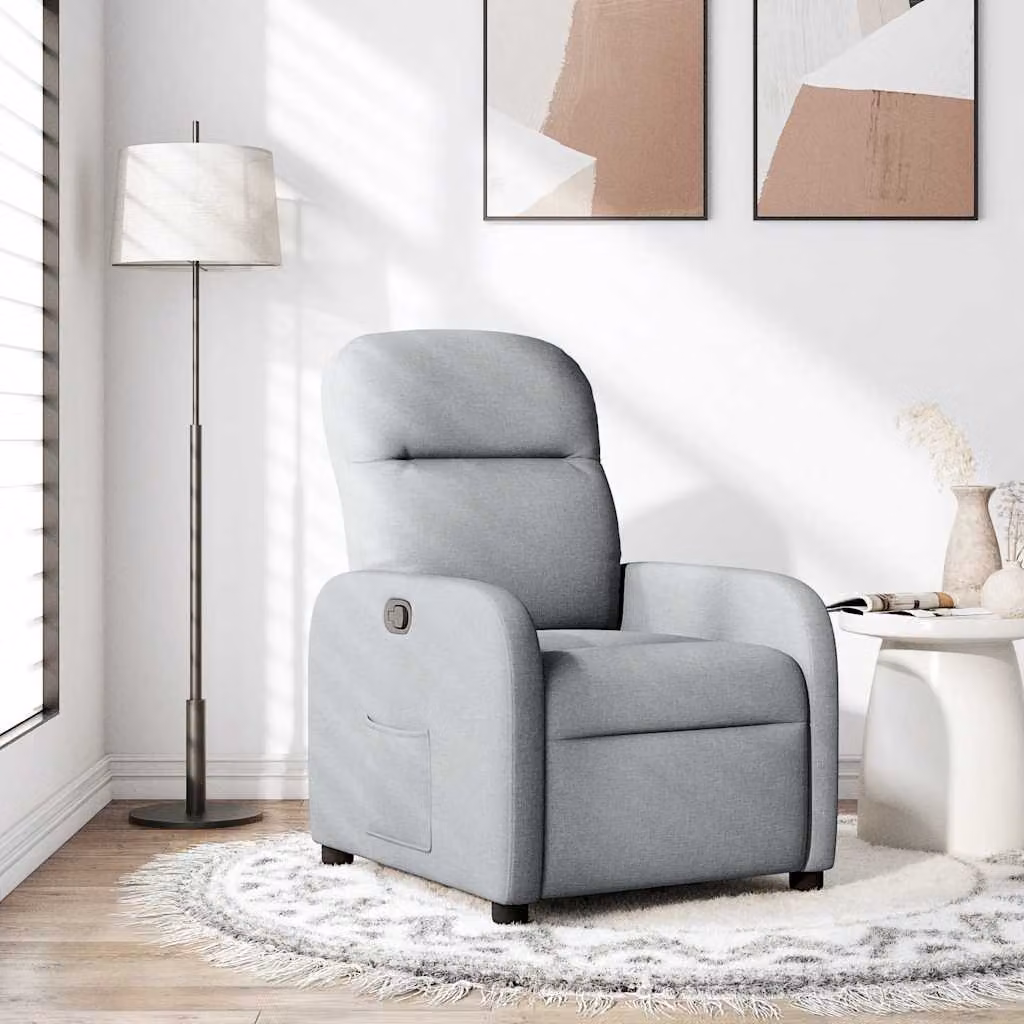 vidaXL Poltrona Reclinabile Relax in Tessuto Grigio con Braccioli e Meccanismo a Leva Manuale