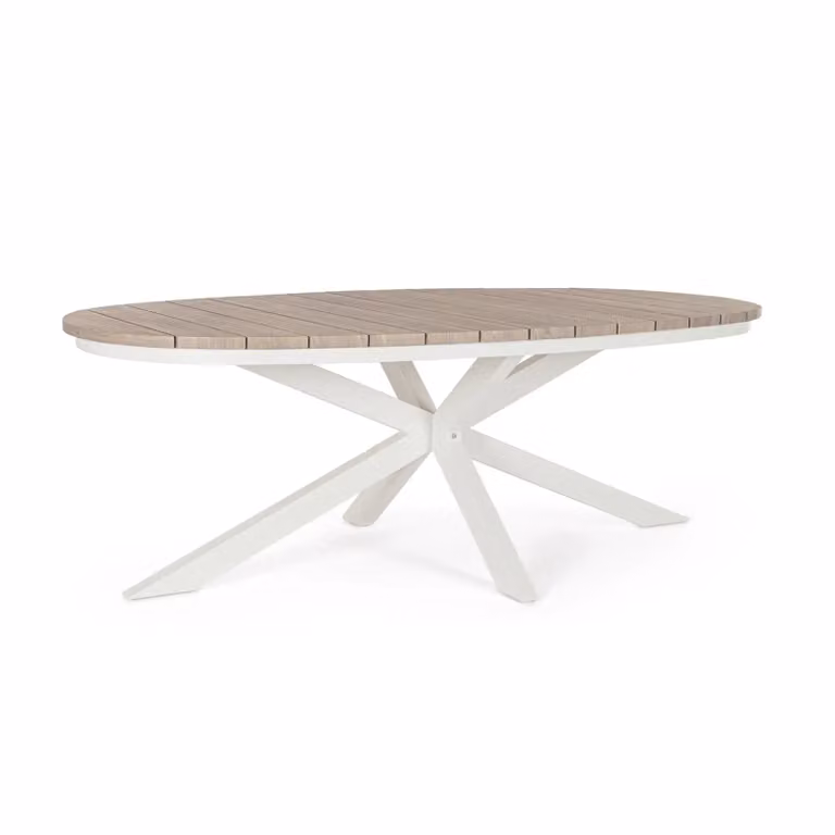 Tavolo da giardino ZELMAR effetto legno e struttura in alluminio bianco, 218×115 cm
