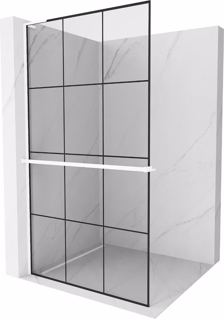 Mexen Kioto+ L parete doccia con mensola Walk-in 110 x 200 cm, griglia nera, bianca - 800-110-123-20-77