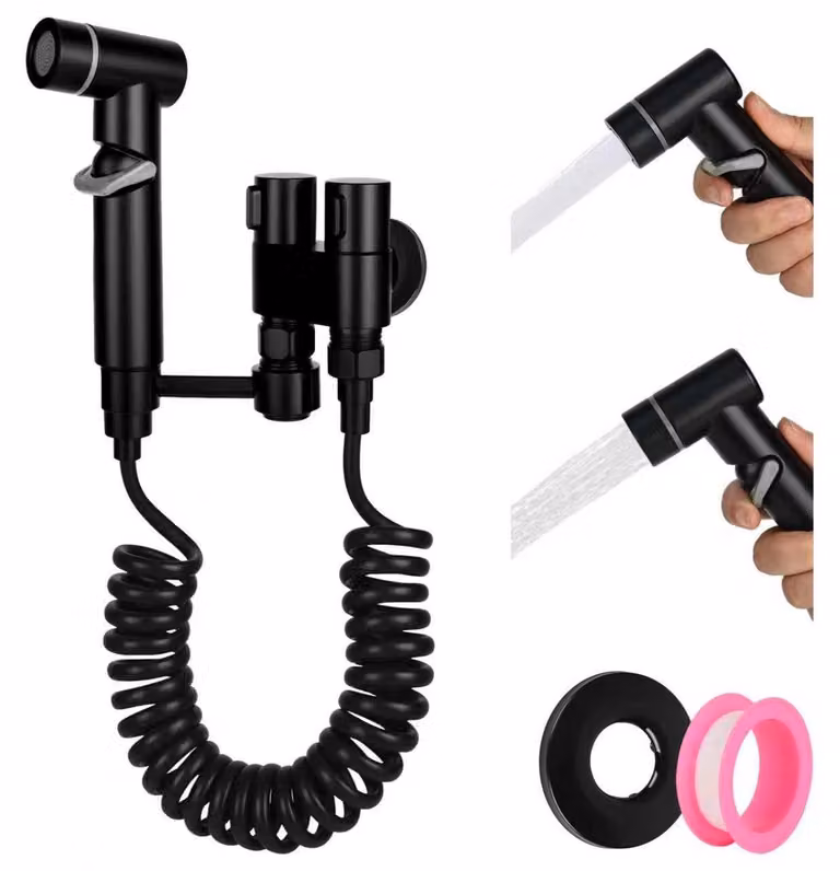 Set doccia per bidet con rubinetto a due manopole e flessibile