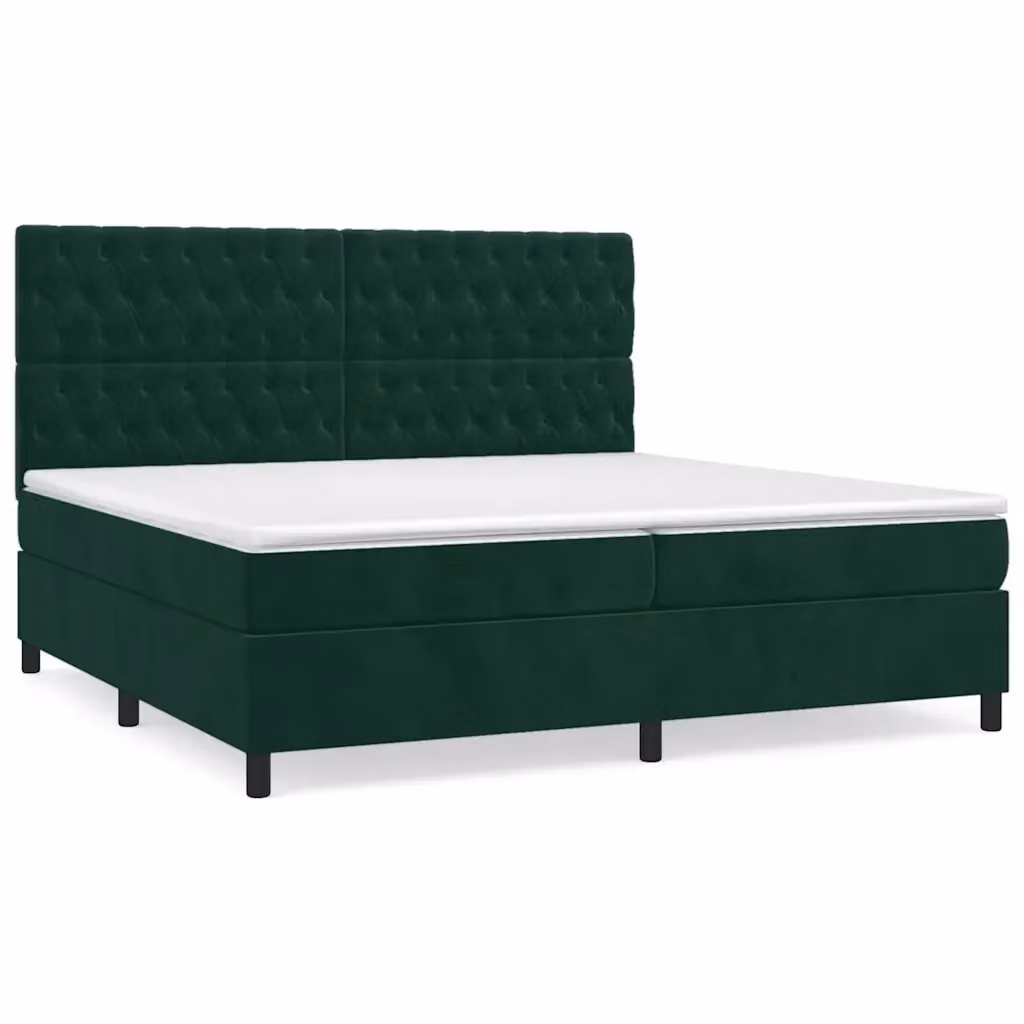 Letto Ibrido vidaXL con Giroletto a Molle e Materasso in Velluto Verde Scuro e Bianco L/P/H: 200 x 200 x 128 cm – 2