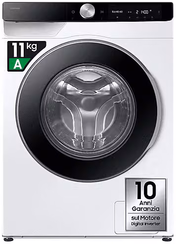 Lavatrice Samsung WW11DG6B85LKU3 a caricamento frontale, 11 kg, 1400 giri/min, Classe A, con EcoDosatore, AI Control e Wi-Fi, Bianco e Nero, L: 60 cm, P: 60 cm, H: 85 cm – 1
