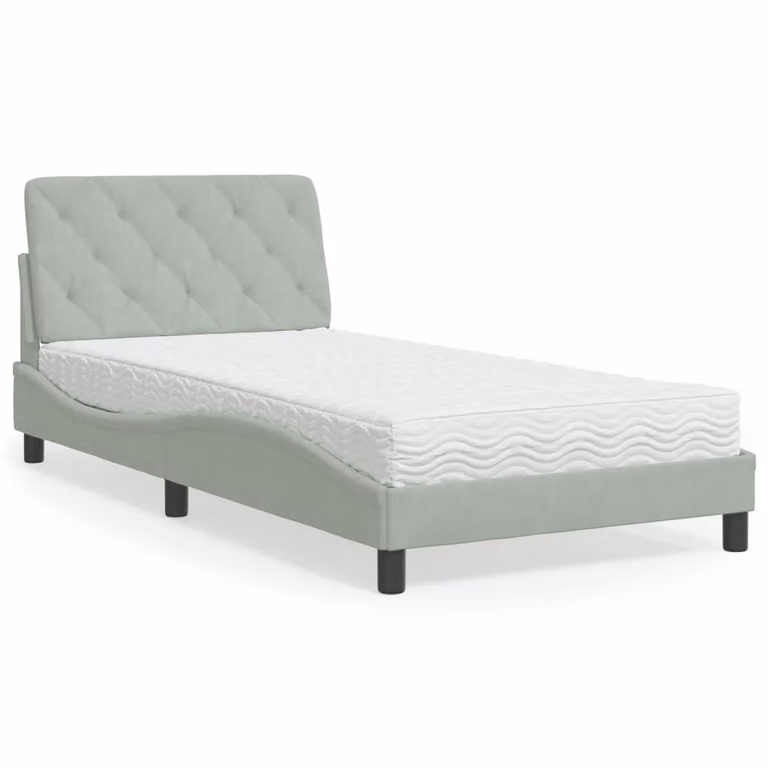 Letto con Materasso vidaXL in Velluto Grigio e Bianco, Dimensioni: 100 x 200 cm