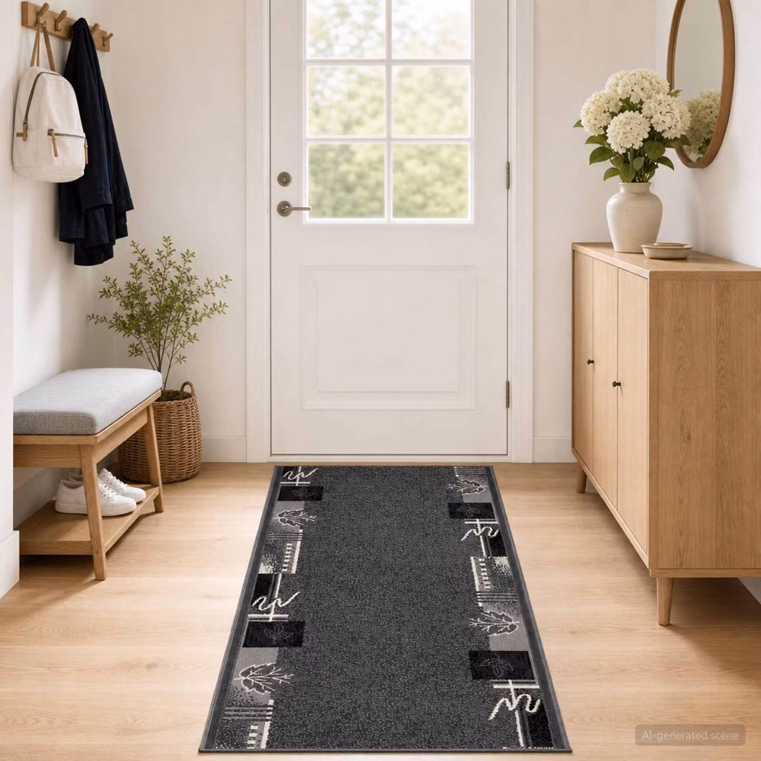 vidaXL Tappeto Runner FLORNES Tessuto Grigio Foglie 100 x 150 cm PP