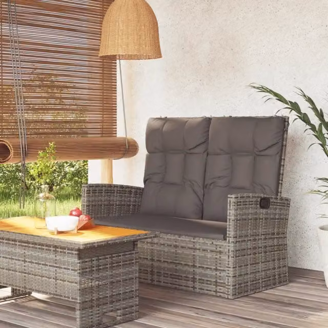 Panca Giardino Reclinabile con Cuscini 118cm Polyrattan Grigio 362186