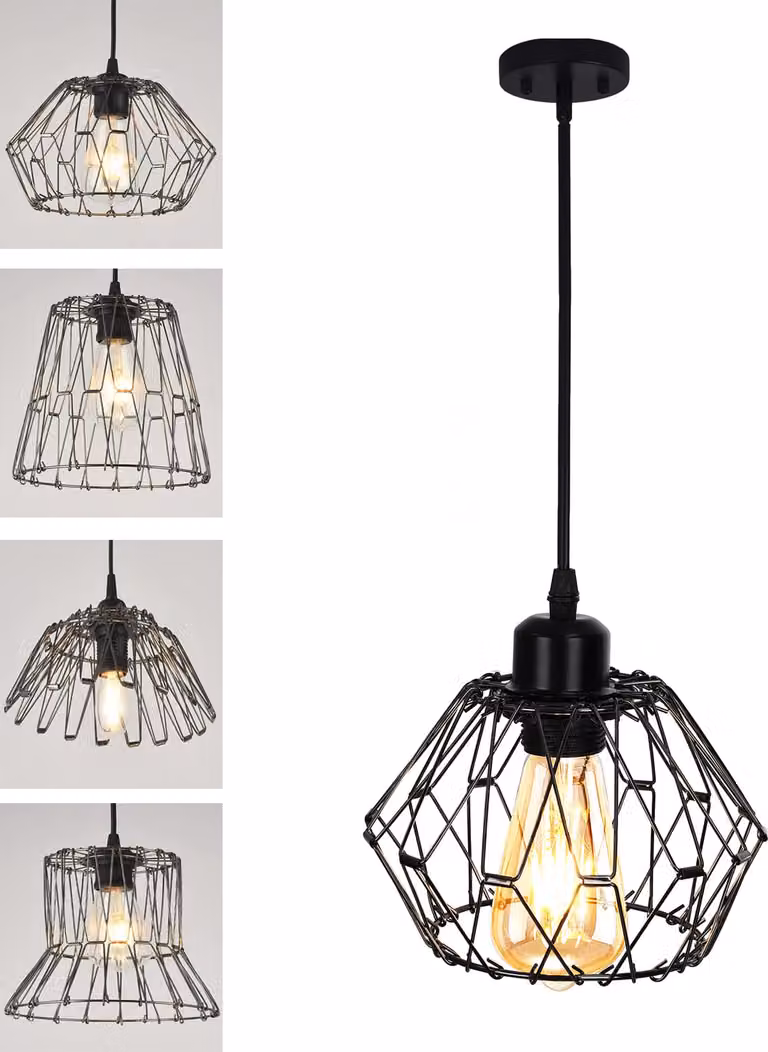 Lampada a sospensione a LED vintage nera con paralume modellabile, attacco E27, luce bianca calda, lampada a sospensione con lunghezza regolabile, con lampadina a LED inclusa