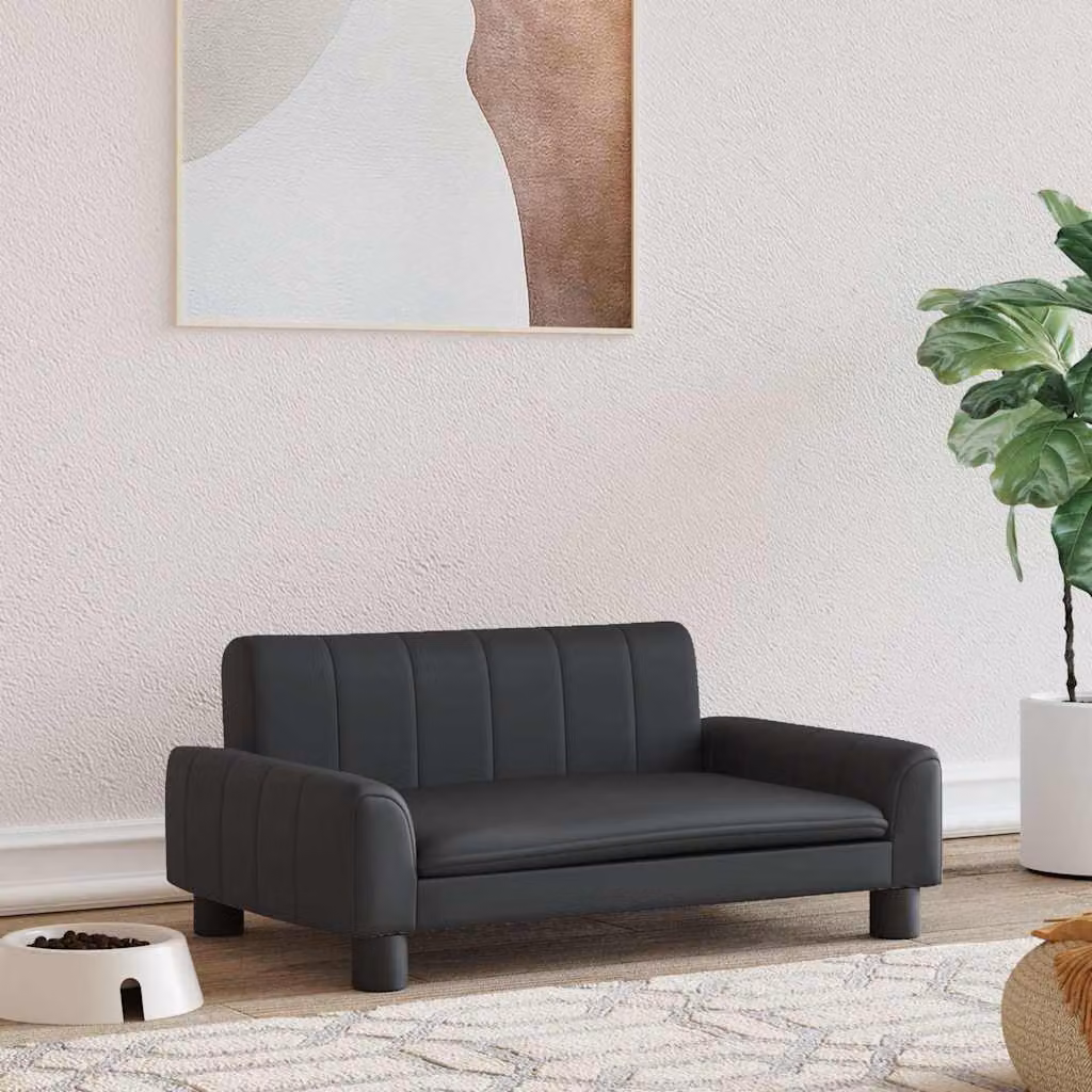 vidaXL Lettino per Cani Nero in Similpelle con Struttura in Legno L: 70 cm, P: 45 cm, H: 30 cm