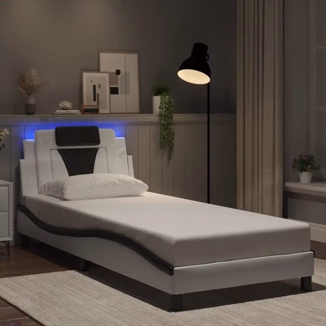 Giroletto Viana con LED senza Materasso-Struttura Letto Bianco e Nero 90x190 cm