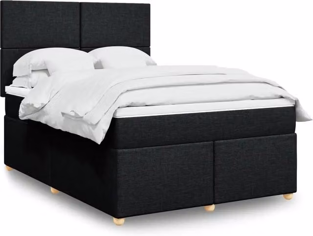 Letto Ibrido vidaXL con Giroletto a Molle e Materasso Nero e Bianco in Tessuto L/P/H: 140 x 190 cm