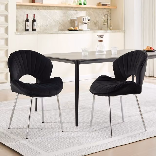 Sedia da pranzo Mivray in velluto nero con struttura in metallo per sala da pranzo, camera da letto o studio