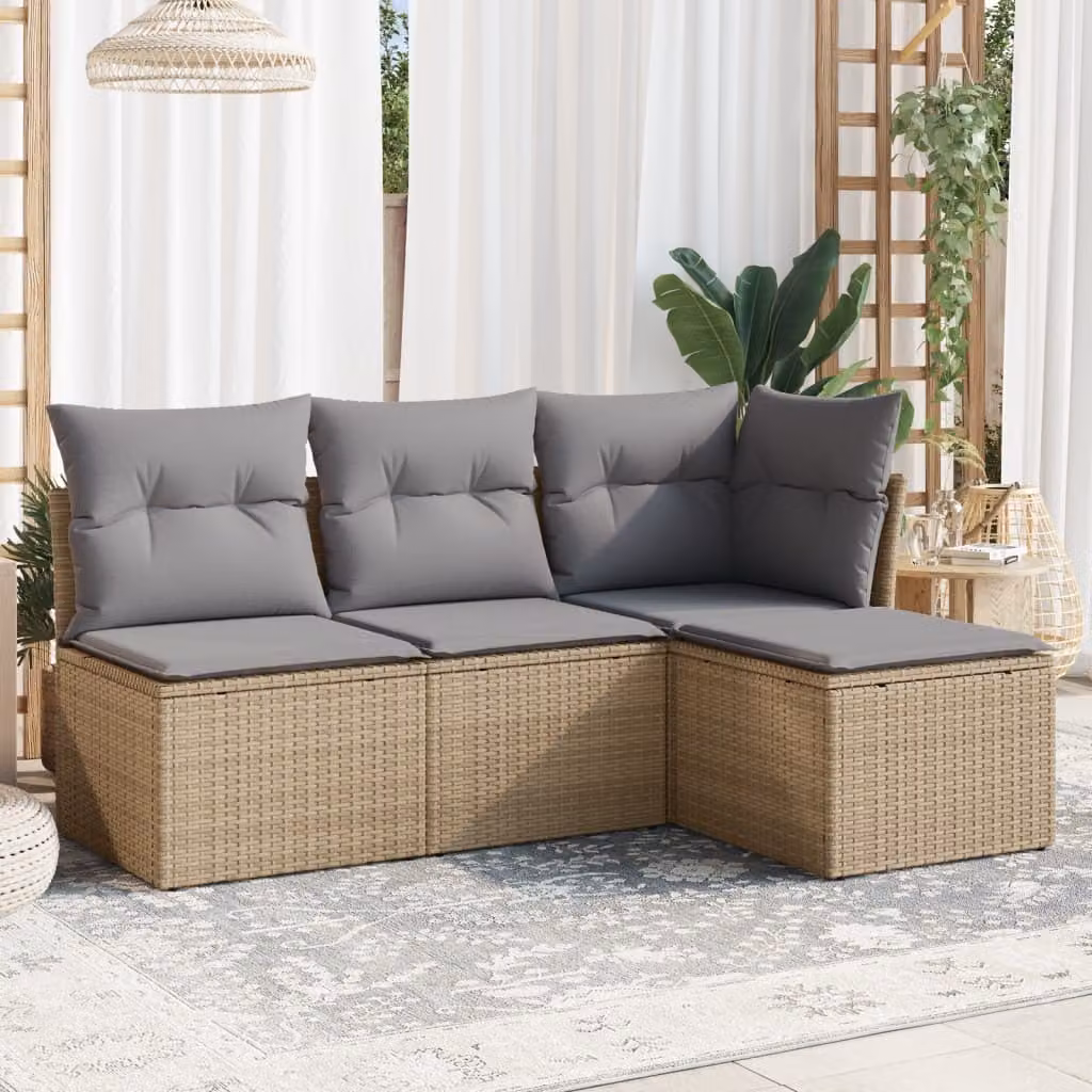 Maison Exclusive - Set Divano da Giardino 4 pz con Cuscini Beige in Polyrattan