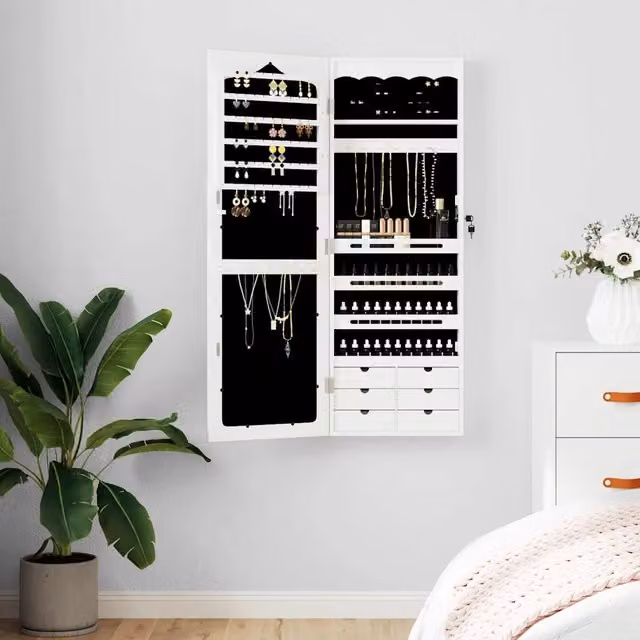 Armadio Portagioie con Specchio a Muro Design Mania Bianco L: 37,5 cm, P: 10 cm, H: 106 cm
