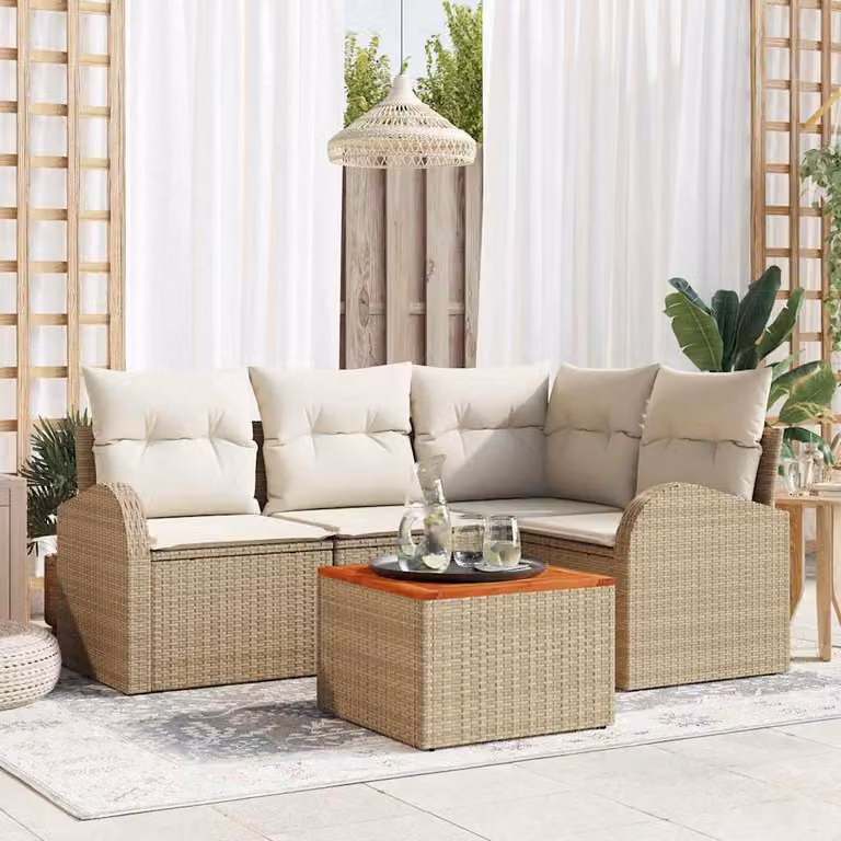 Maison Exclusive - Set Divano da Giardino con cuscino 5 pcs Beige polyrattan